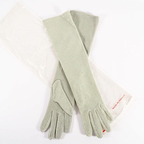 Vintage Womens Opera Gloves Size M Metalic Silver NOS 15 Inch Long Hello 80s - Picture 3 of 9